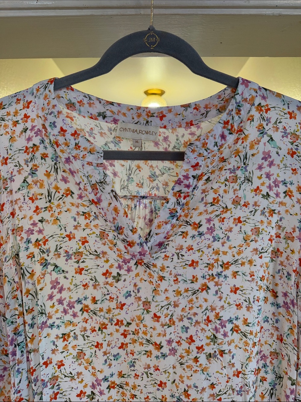 Cynthia Rowley White Multicolor Floral V-Neck Tie-Sleeve Top - Picture 2 of 5